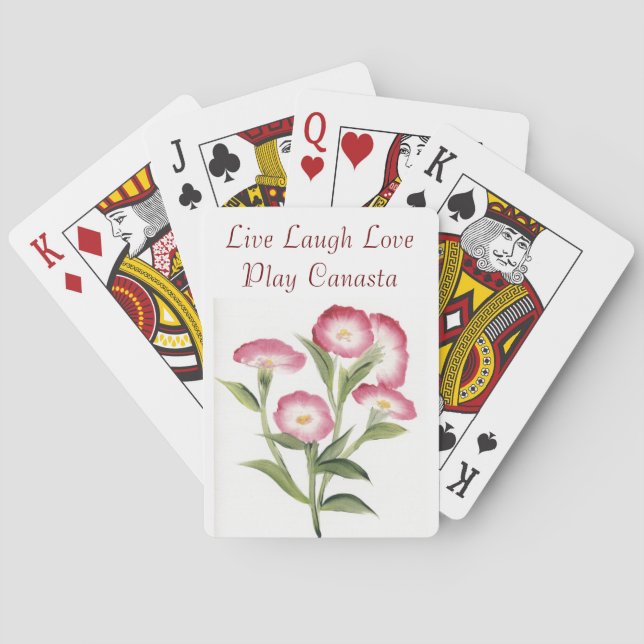 Live Laugh Love Play Canasta  pink flowers Playing Cards (Back)