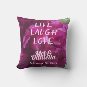 Live Laugh Love Purple Peony Throw Pillow