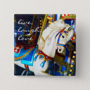 “Live, laugh, love” quote carousel horse photo 2 Inch Square Button