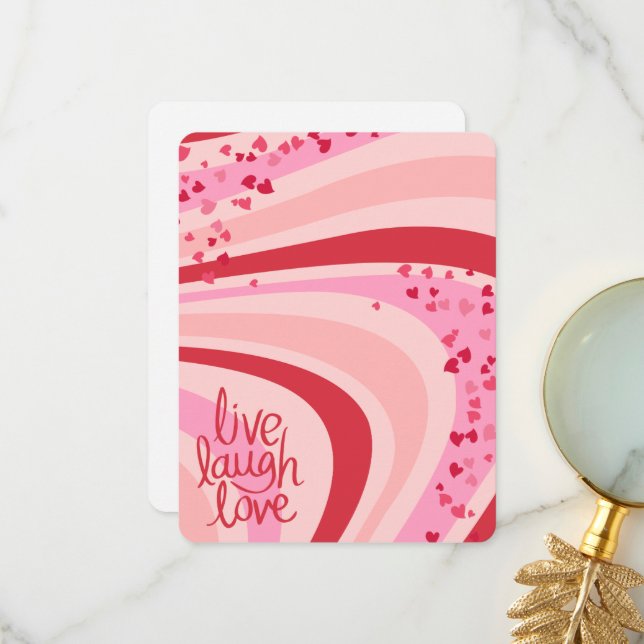 Live, Laugh, Love Retro Heart Wave, Flat Notecard (Front/Back In Situ)