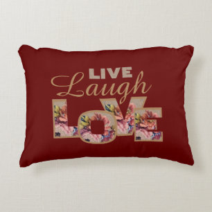 Live, Laugh, Love Rustic Floral on Burgundy Accent Pillow