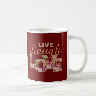 Live, Laugh, Love Rustic Floral on Burgundy Coffee Mug