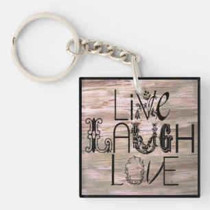 Live laugh love rustic wooden sign keychain