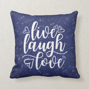 Live Laugh Love Saying Navy Blue Night Silver Throw Pillow