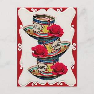 Live Laugh Love Stacked Teacups Postcard