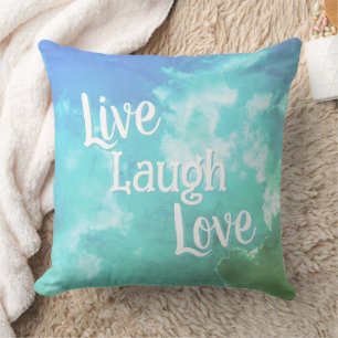 Live Laugh Love Throw Pillow   Blue Aqua Clouds