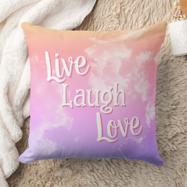 Live Laugh Love Throw Pillow | Pink Purple Clouds (Blanket)