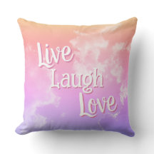 Live Laugh Love Throw Pillow | Pink Purple Clouds