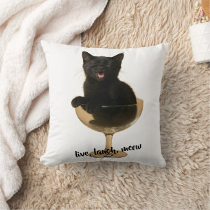 Live Laugh Meow - Funny Black cat Throw Pillow