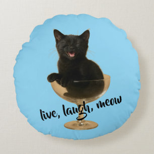 Live laugh meow - Funny Cat Round Pillow