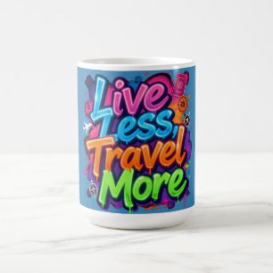 Live Less Travel More Neon Graffiti Travel Quote Coffee Mug
