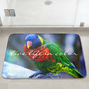 Live Life In Colour Quote Red Blue Green Bird Phot Bath Mat