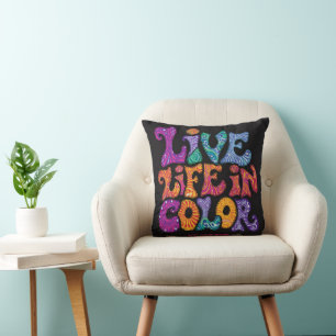 Live Life In Colour Retro 70s Psychedelic Personal Throw Pillow