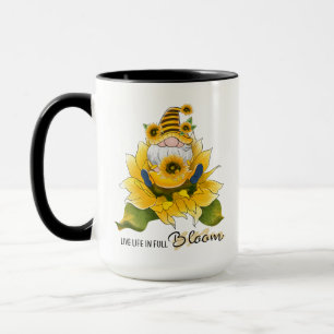 "Live Life in Full Bloom" Gnome/Sunflowers Custom Mug