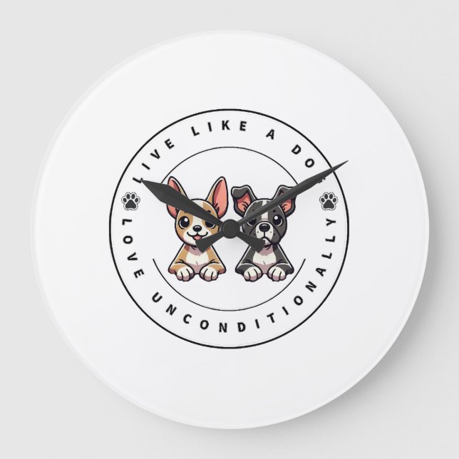 Live Like a Dog Love Unconditionally Large Clock (Front)