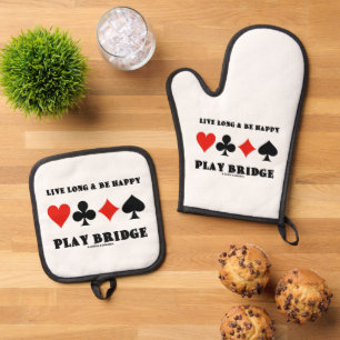 Live Long And Be Happy Play Bridge Four Card Suits Oven Mitt & Pot Holder Set