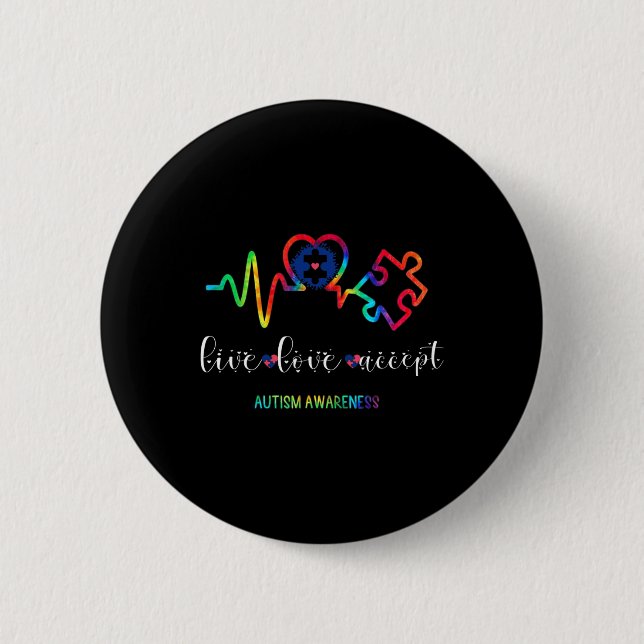 Live Love Accept Autism Awareness 1  2 Inch Round Button (Front)