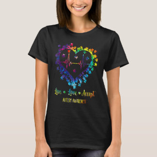 Live Love Accept Autism Awareness Autism Heart Bea T-Shirt