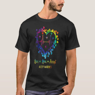 Live Love Accept Autism Awareness Autism Heart Bea T-Shirt