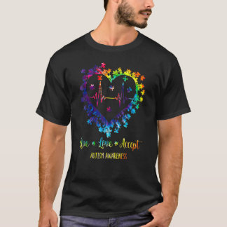 Live Love Accept Autism Awareness Autism Heart Bea T-Shirt