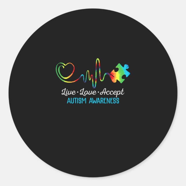 Live Love Accept Autism Awareness Classic Round Sticker (Front)