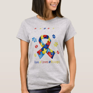 Live, Love, Accept, Autism Awareness, Funny Autism T-Shirt