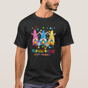 Live Love Accept Autism Awareness Gnome Puzzle Eas T-Shirt