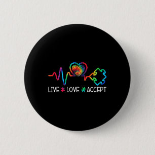 Live Love Accept Autism Awareness Heart Beat Mom D 2 Inch Round Button