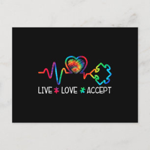 Live Love Accept Autism Awareness Heart Beat Mom D Postcard