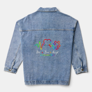 Live Love Accept Autism Awareness Heartbeat Blue A Denim Jacket