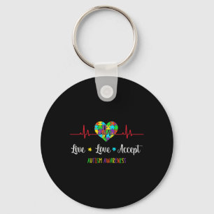 Live Love Accept Autism Awareness Heartbeat Blue A Keychain