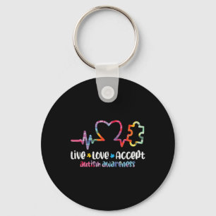 Live Love Accept Autism Awareness Mom Dad Men Wome Keychain