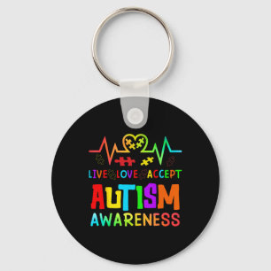 Live Love Accept Autism Awareness Rainbow Heart De Keychain