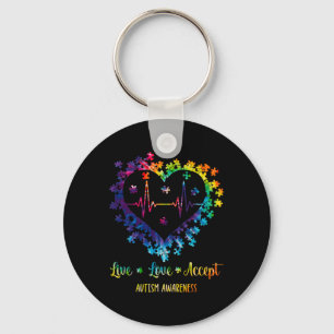 Live Love Accept Autism Awareness Tie Dye Autism H Keychain
