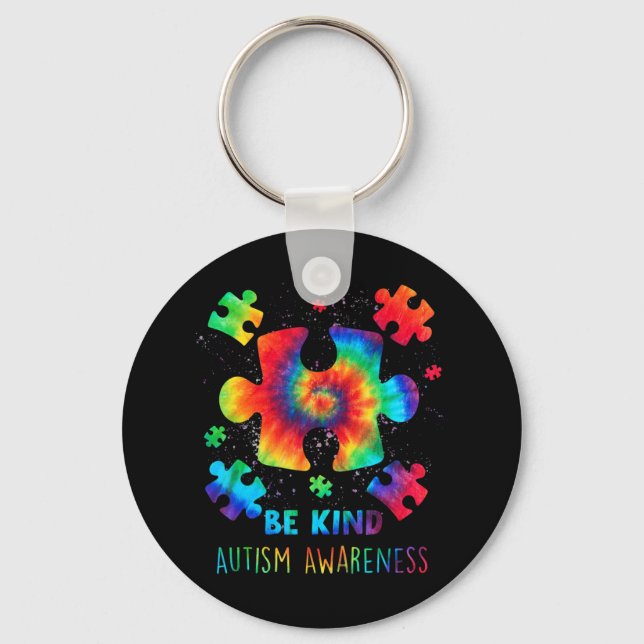 Live Love Accept Autism Awareness Tie Dye Autism M Keychain (Front)