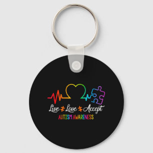 Live Love Accept Autism Awareness Tie Dye Puzzle H Keychain