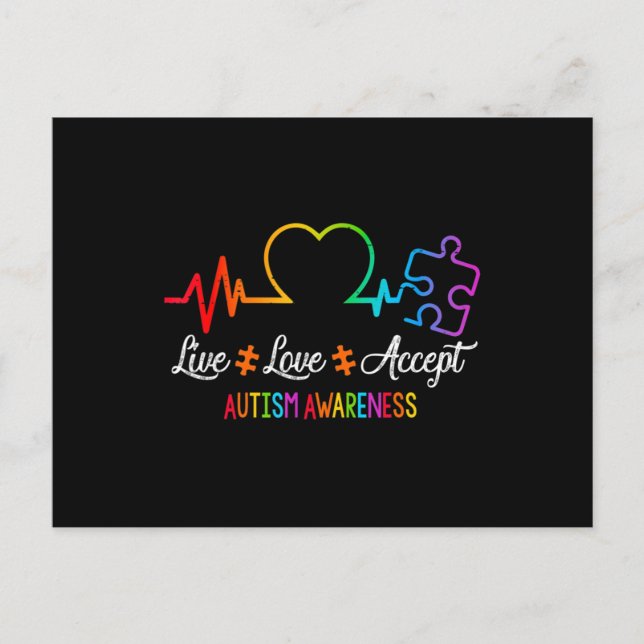 Live Love Accept Autism Awareness Tie Dye Puzzle H Postcard (Front)
