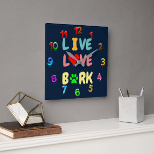 live love bark square wall clock