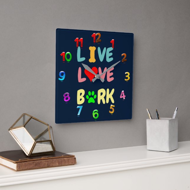 live love bark square wall clock (Office)