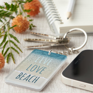 Live Love Beach Turquoise Blue Ocean Surf Waves Ke Keychain