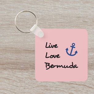 Live Love Bermuda Script Text with Anchor Keychain