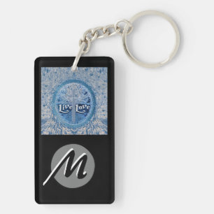 Live Love Cross Blue Tree of Life Pattern Keychain