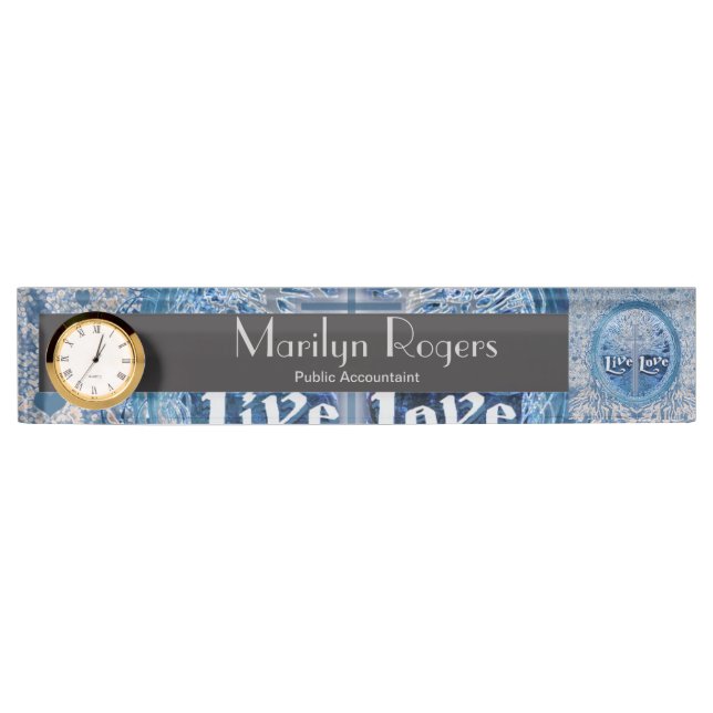 Live Love Cross Blue Tree of Life Pattern Nameplate (Front)
