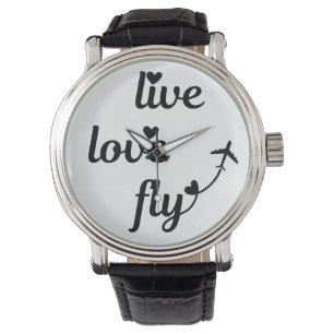 Live Love Fly Typography & Hearts, Airplane Flying Watch