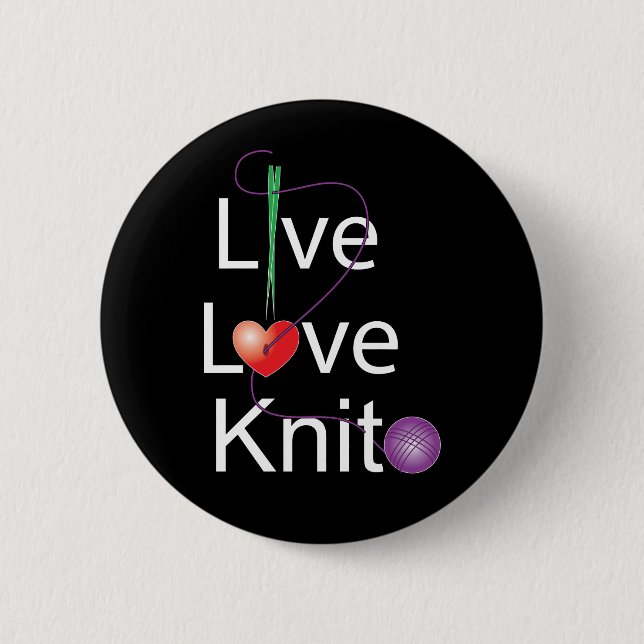 Live Love Knit 2 Inch Round Button (Front)