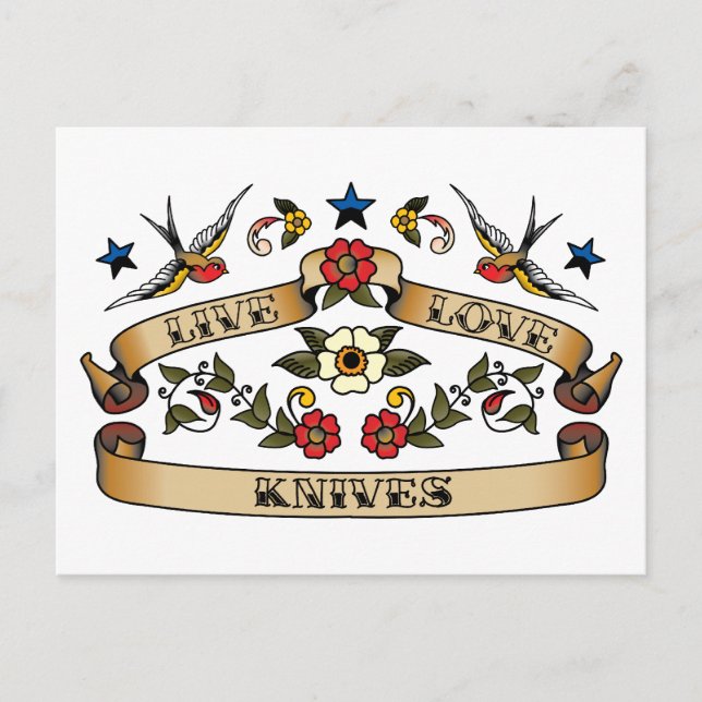 Live Love Knives Postcard (Front)