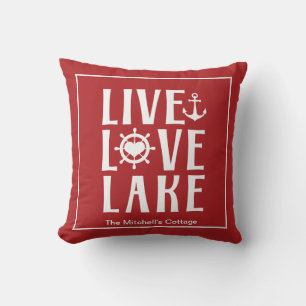 Live Love Lake - Nautical Boat Valentines Day Throw Pillow