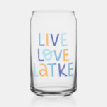 Live Love Latke Hanukkah Design Can Glass<br><div class="desc">Celebrate the joy of Hanukkah with this colourful "Live Love Latke" design. Featuring bright colours and playful typography,  this graphic is perfect for a variety of products,  from home decor to gifts. Add a touch of holiday spirit and deliciousness to your space with this fun and festive design.</div>