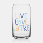 Live Love Latke Hanukkah Design Can Glass<br><div class="desc">Celebrate the joy of Hanukkah with this colourful "Live Love Latke" design. Featuring bright colours and playful typography,  this graphic is perfect for a variety of products,  from home decor to gifts. Add a touch of holiday spirit and deliciousness to your space with this fun and festive design.</div>