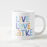 Live Love Latke Hanukkah Design Large Coffee Mug<br><div class="desc">Celebrate the joy of Hanukkah with this colourful "Live Love Latke" design. Featuring bright colours and playful typography,  this graphic is perfect for a variety of products,  from home decor to gifts. Add a touch of holiday spirit and deliciousness to your space with this fun and festive design.</div>